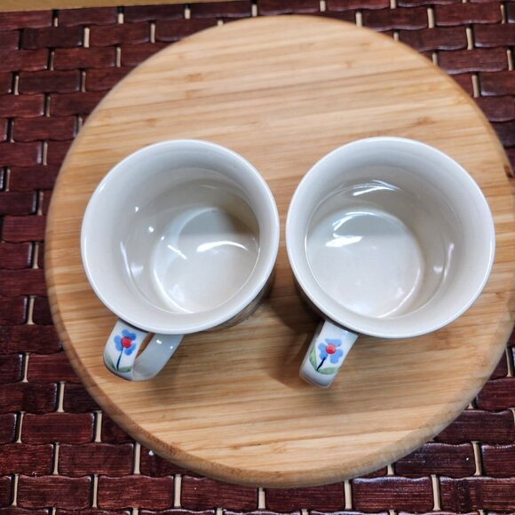 Polish Pottery Coffee Cups/Mugs Blue Daisy Hand Made Set of 2 New - Picture 3 of 6